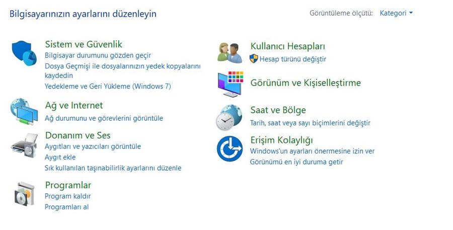 Denetim Masası nedir konusu için hazırlanmış büyük ikonlarla denetim masası görseli