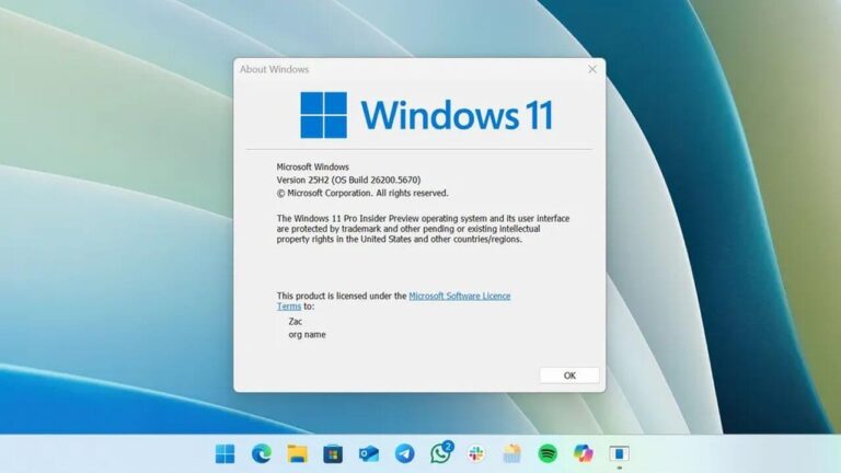 Windows 11 Versiyon 25H2 güncellemesi almış bir PC ekran görüntüsü