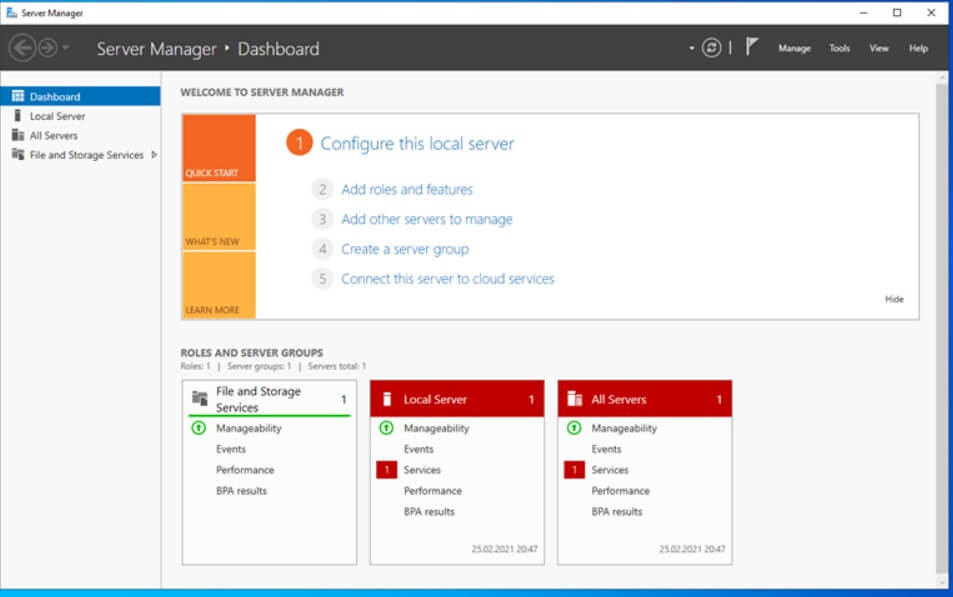 Windows Server 2022 arayüzü