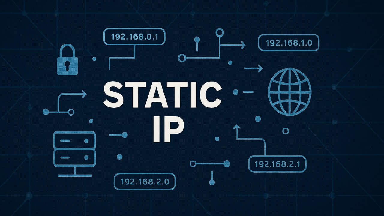 Statik IP nedir yazan çevresinde ağ simgeleri olan görsel