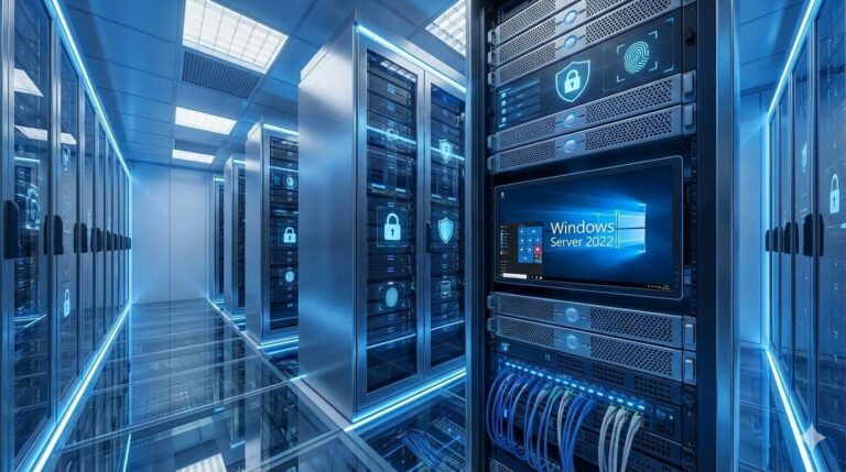 Windows Server 2022 kurulu bir sunucu odası