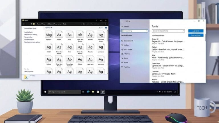 Windows 10 denetim masası yazı tipleri klasörü ve font ayarları ekranı