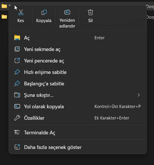 Windows 11 Klasik Sağ Tık Menüsü