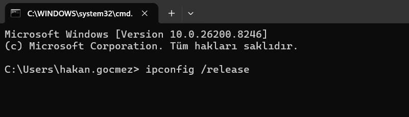 CMD ile IP Değiştirme Komutlarını doğru sırayla girdiğinizde bu ekranı görmelisiniz.