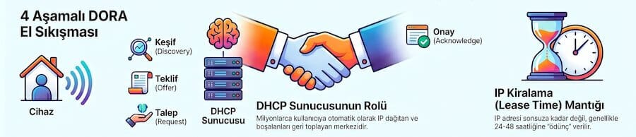 Dinamik IP nedir, ev kullanıcısı nasıl dinamik IP alır infografik
